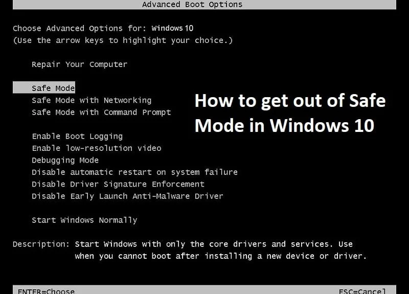 how to exit windows 10 safe mode